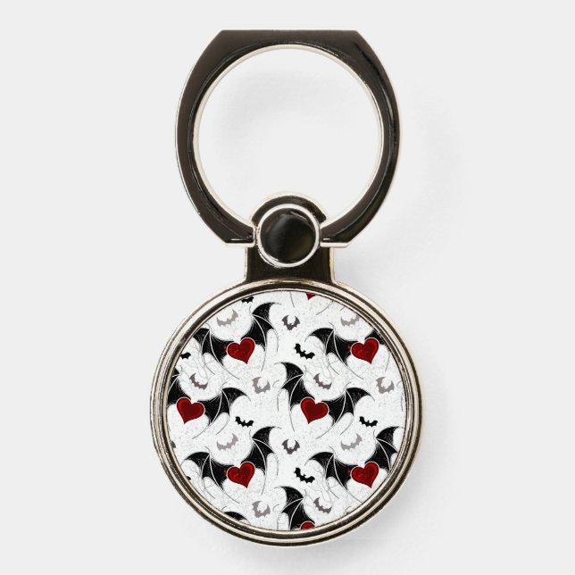 Halloween heart with black bat wings phone ring stand (Front)