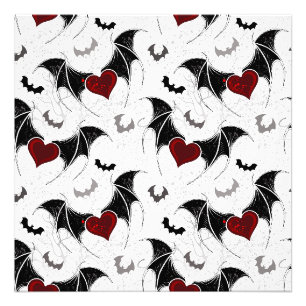 Halloween heart with black bat wings photo print