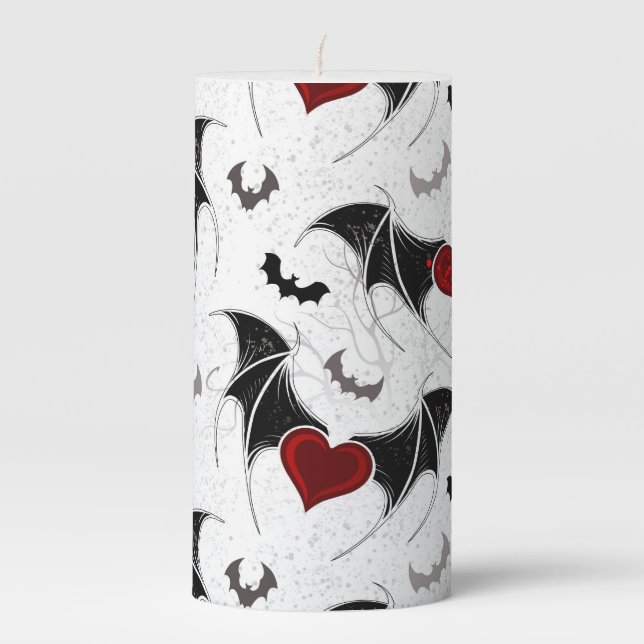 Halloween heart with black bat wings pillar candle (Front)