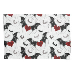 Halloween heart with black bat wings pillow case