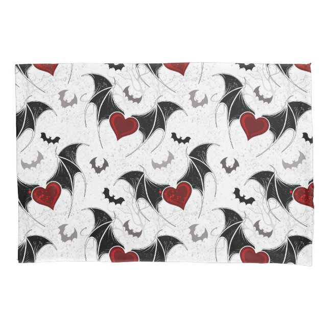 Halloween heart with black bat wings pillow case (Front-Left)