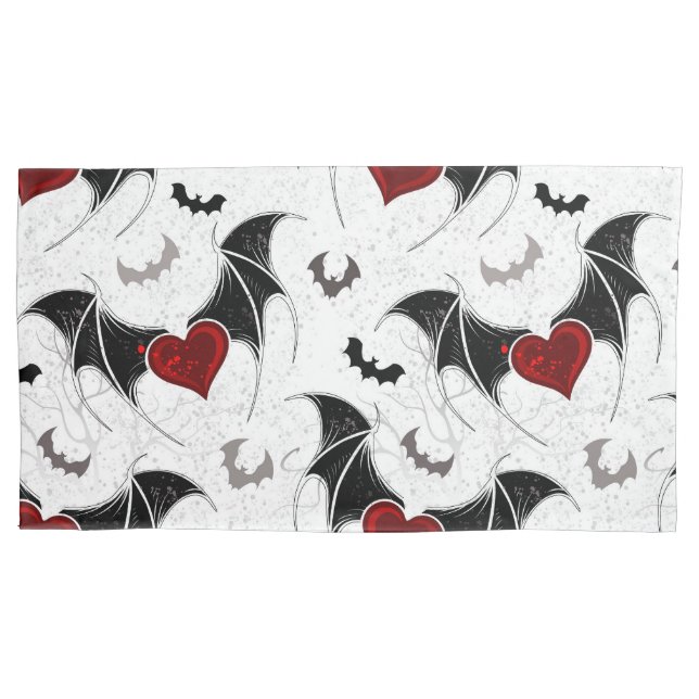 Halloween heart with black bat wings pillow case (Front)