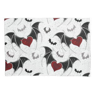 Halloween heart with black bat wings pillow case