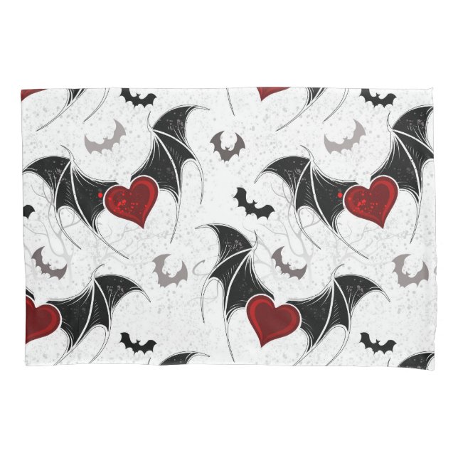 Halloween heart with black bat wings pillow case (Front)