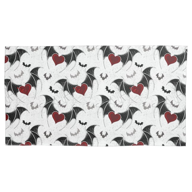 Halloween heart with black bat wings pillow case (Front-Left)
