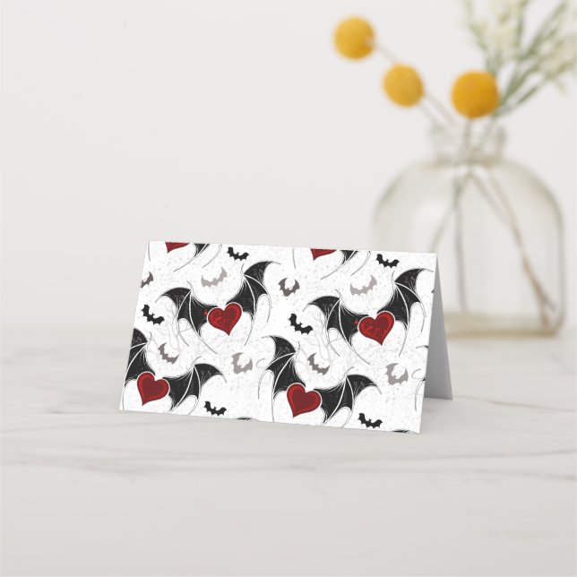 Halloween heart with black bat wings place card (Front)