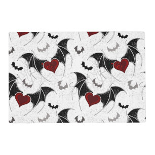Halloween heart with black bat wings placemat