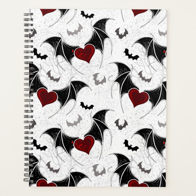 Halloween heart with black bat wings planner (Front)