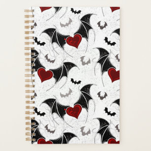 Halloween heart with black bat wings planner