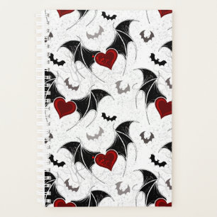 Halloween heart with black bat wings planner