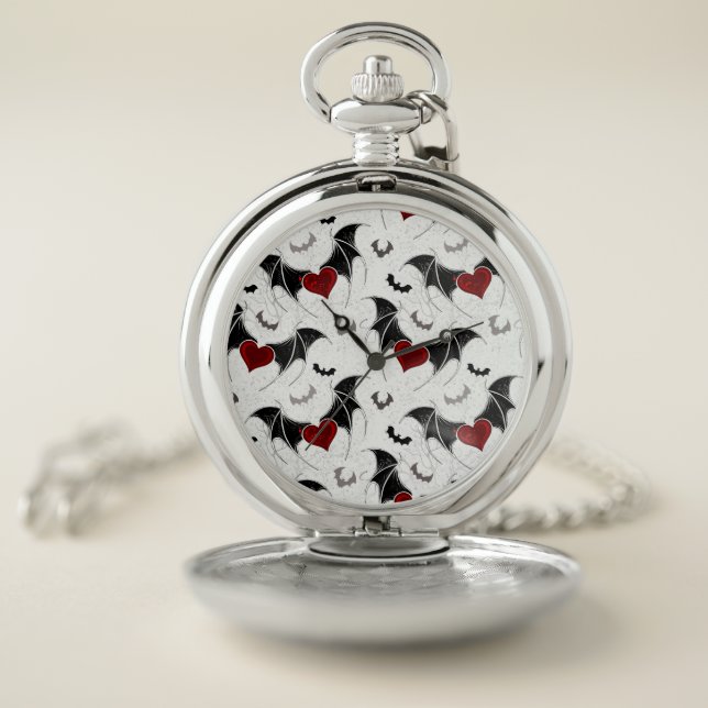 Halloween heart with black bat wings pocket watch (Inside)
