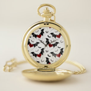Halloween heart with black bat wings pocket watch