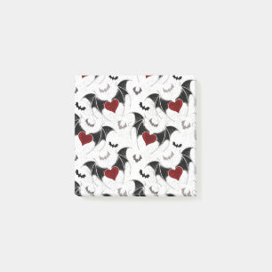 Halloween heart with black bat wings post-it notes