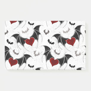 Halloween heart with black bat wings post-it notes