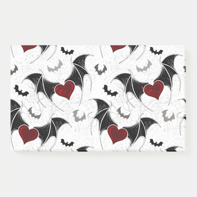 Halloween heart with black bat wings post-it notes (Front)