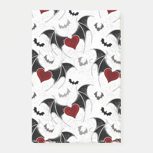 Halloween heart with black bat wings post_it notes