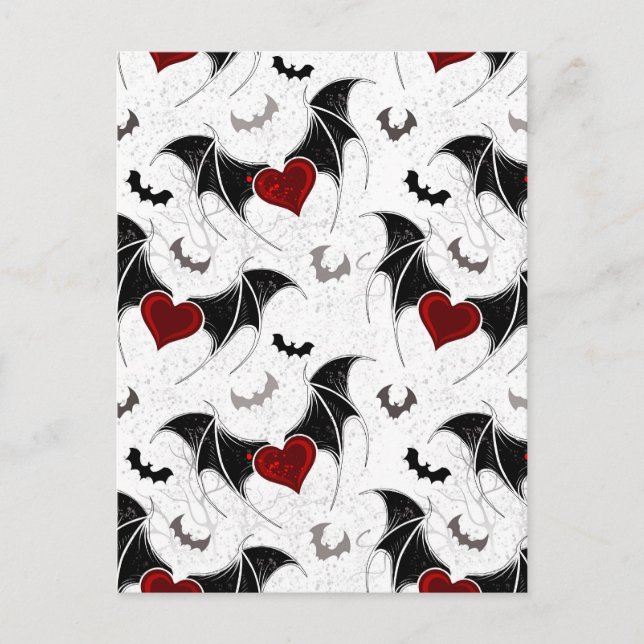 Halloween heart with black bat wings postcard (Front)