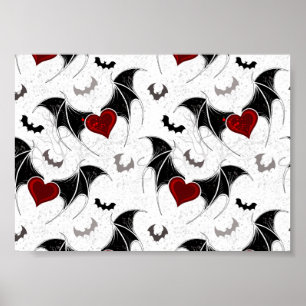 Halloween heart with black bat wings poster
