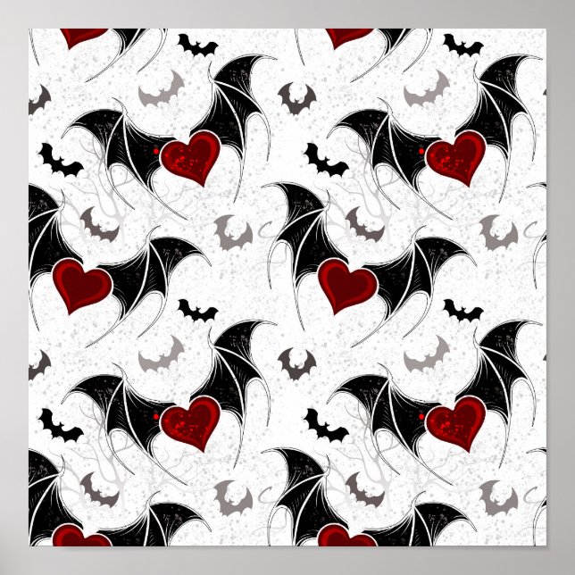 Halloween heart with black bat wings poster (Front)