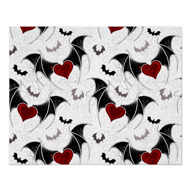 Halloween heart with black bat wings poster (Front)