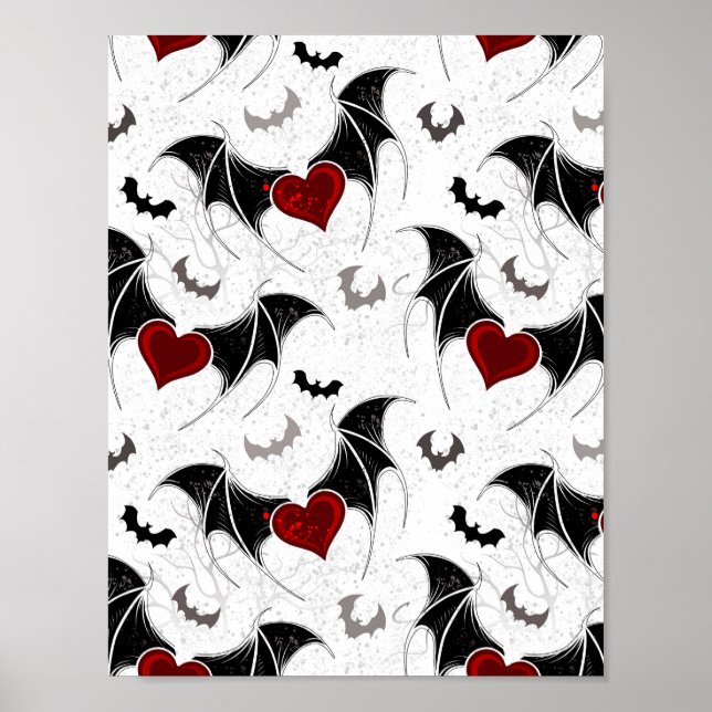 Halloween heart with black bat wings poster (Front)