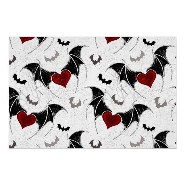 Halloween heart with black bat wings poster (Front)