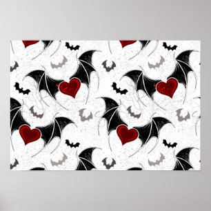 Halloween heart with black bat wings poster