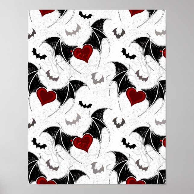 Halloween heart with black bat wings poster (Front)