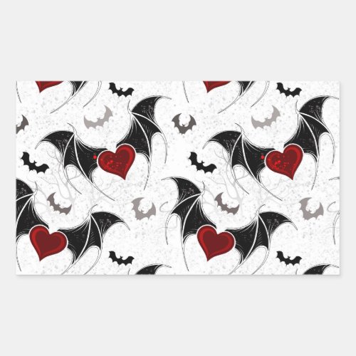 Halloween heart with black bat wings rectangular sticker