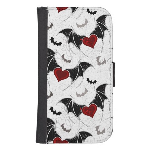 Halloween heart with black bat wings galaxy s4 wallet case