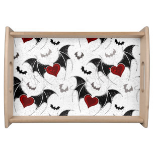 Halloween heart with black bat wings serving tray