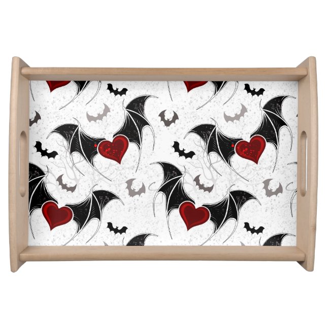 Halloween heart with black bat wings serving tray (Front)