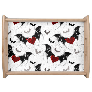 Halloween heart with black bat wings serving tray