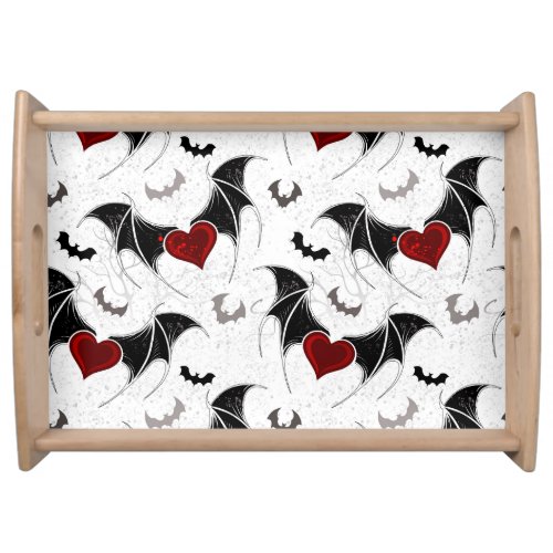 Halloween heart with black bat wings serving tray