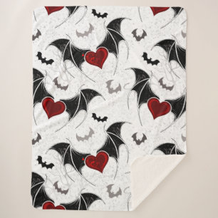 Halloween heart with black bat wings sherpa blanket