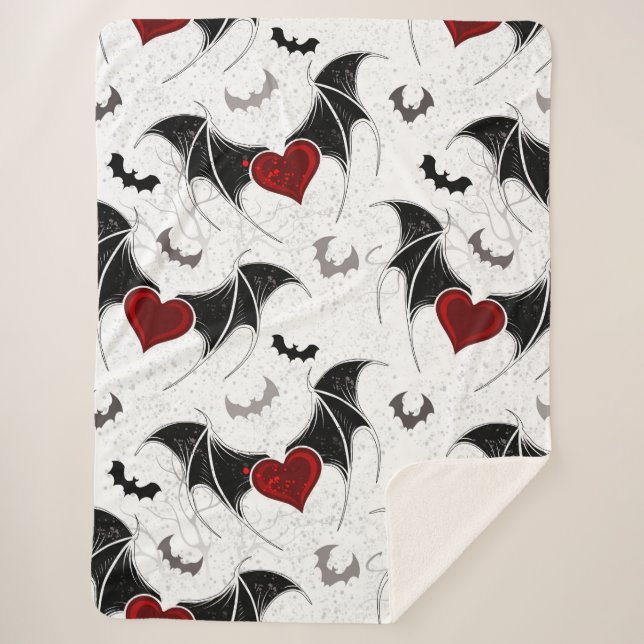 Halloween heart with black bat wings sherpa blanket (Front)