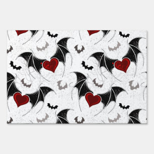 Halloween heart with black bat wings sign