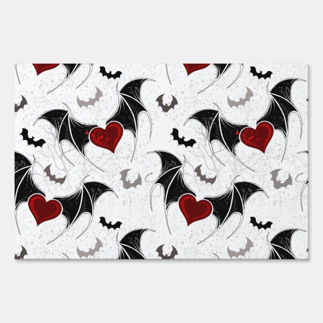 Halloween heart with black bat wings sign (Front)