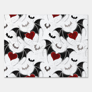Halloween heart with black bat wings sign