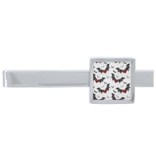 Halloween heart with black bat wings silver finish tie bar