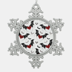 Halloween heart with black bat wings snowflake pewter christmas ornament