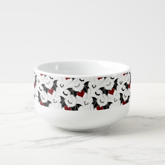 Halloween heart with black bat wings soup mug (Front)