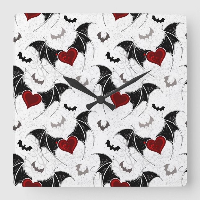 Halloween heart with black bat wings square wall clock (Front)