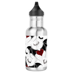 Halloween heart with black bat wings stainless steel water bottle