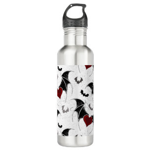 Halloween heart with black bat wings stainless steel water bottle
