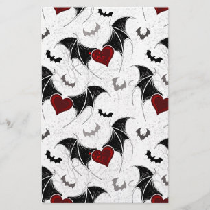 Halloween heart with black bat wings stationery