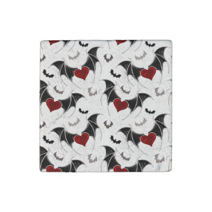 Halloween heart with black bat wings stone magnet