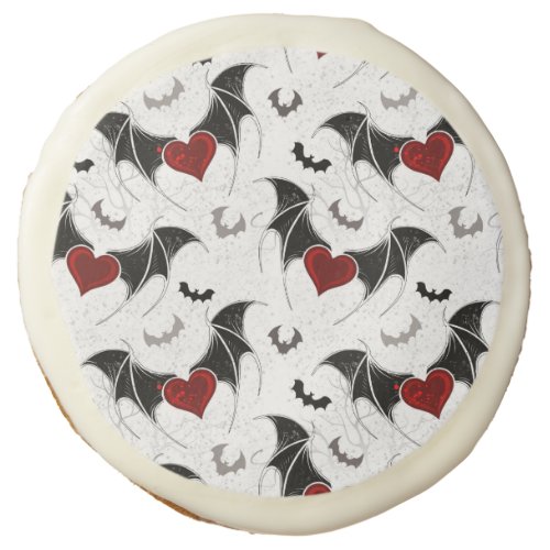 Halloween heart with black bat wings sugar cookie