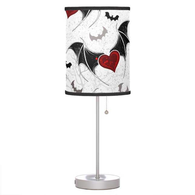 Halloween heart with black bat wings table lamp (Left)
