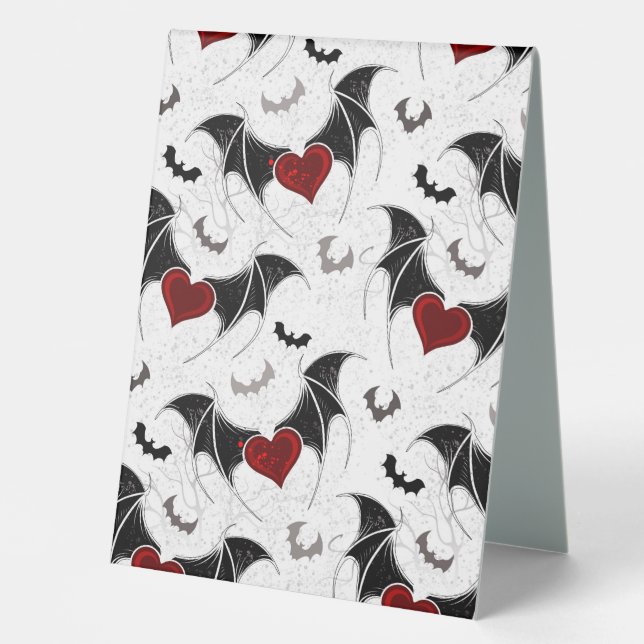 Halloween heart with black bat wings table tent (Front)